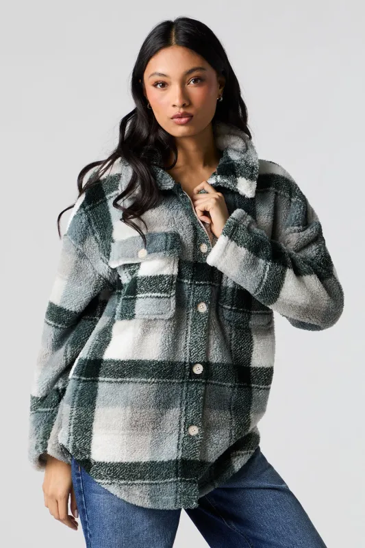 Plaid Sherpa Shacket sold by Urban Planet