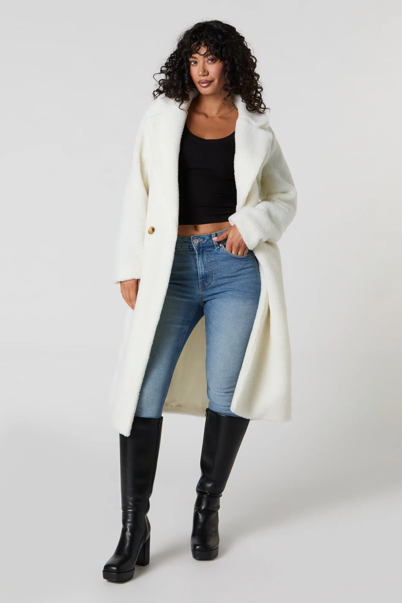Manteau midi boutonné en Sherpa sold by Urban Planet product image thumbnail 5
