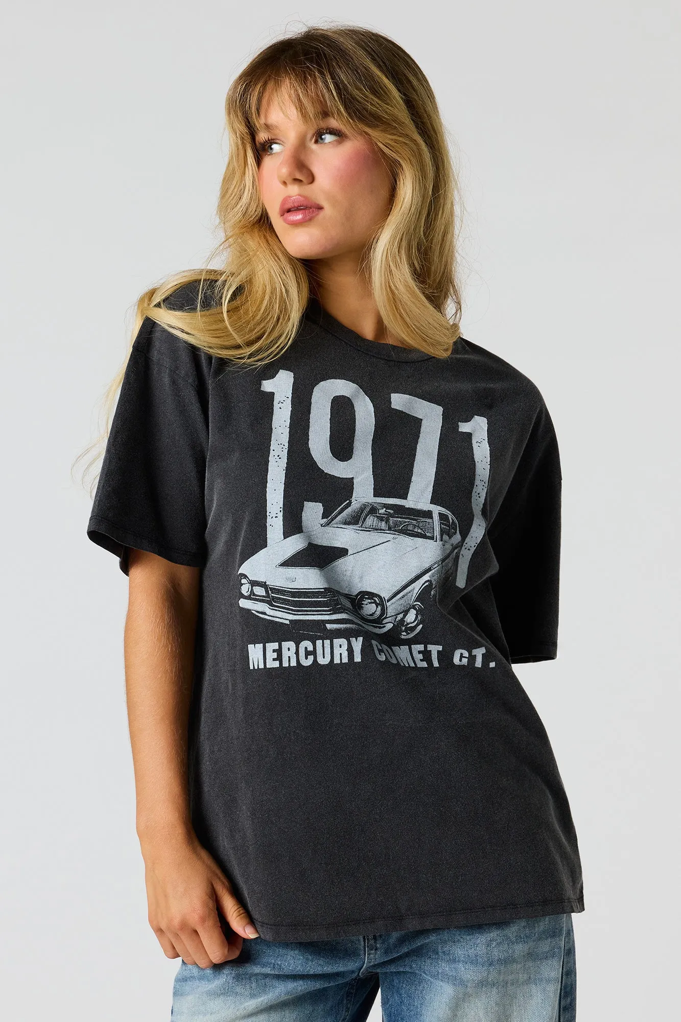 T-shirt de coupe garçonne à imprimé délavé Mercury Comet sold by Urban Planet