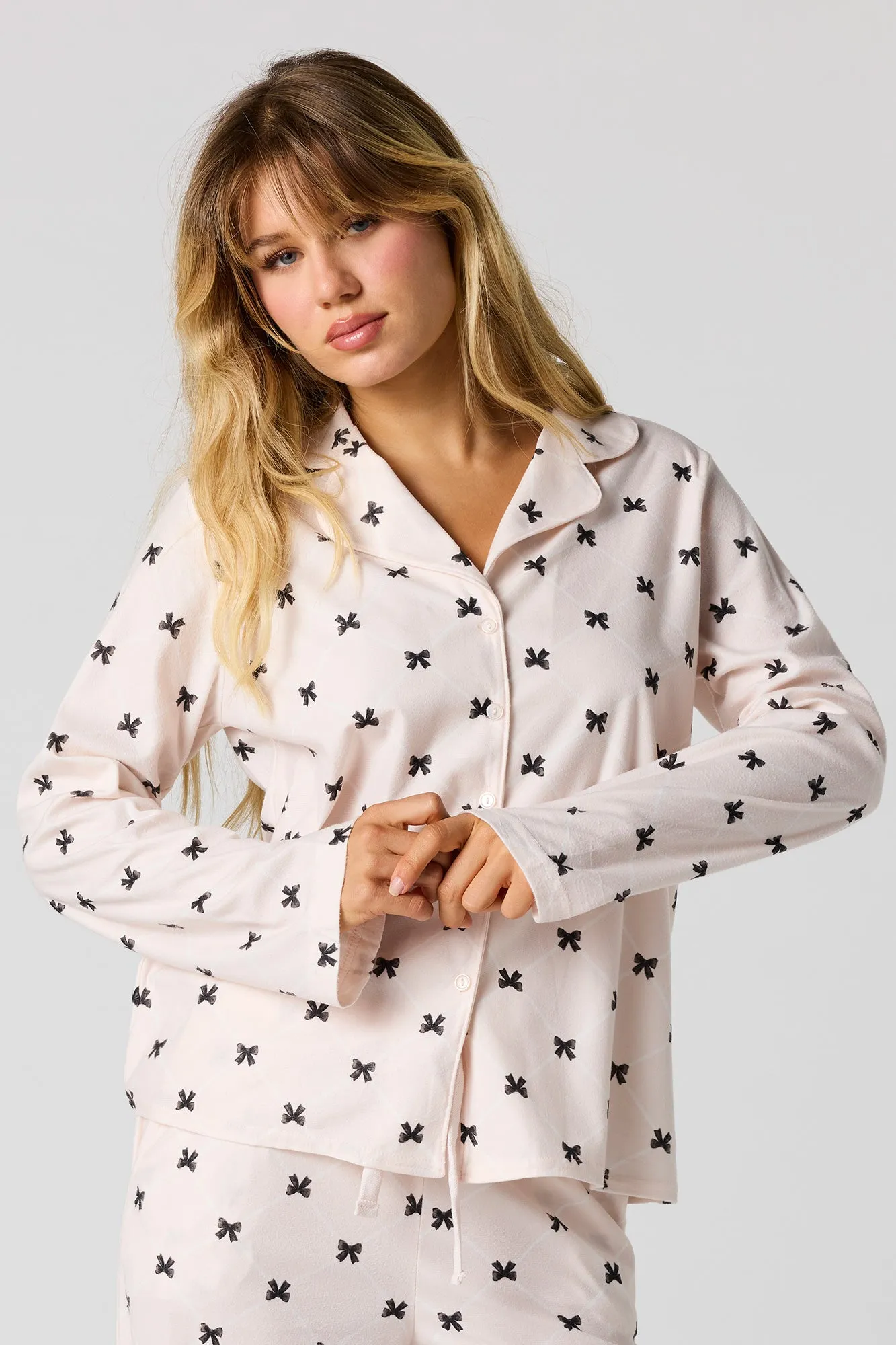 Printed Button-Up Long Sleeve Flannel Top & Pant PJ Set sold by Urban Planet product image thumbnail 2