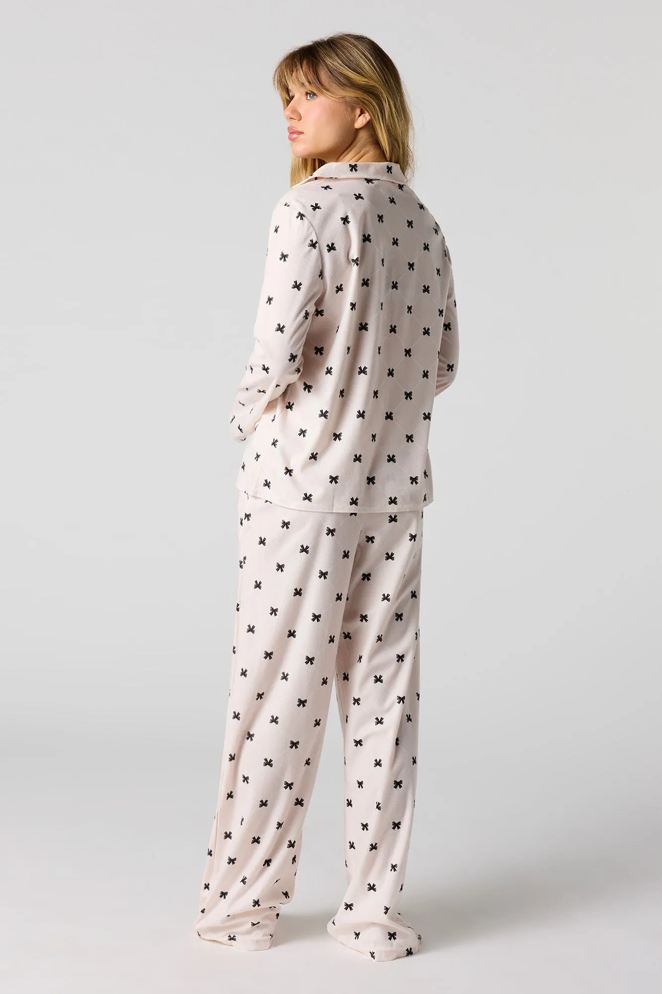 Printed Button-Up Long Sleeve Flannel Top & Pant PJ Set sold by Urban Planet product image thumbnail 4