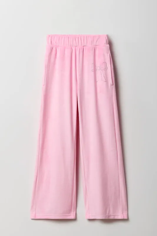 Girls Rhinestone Velour Wide Leg Pant sold by Urban Planet