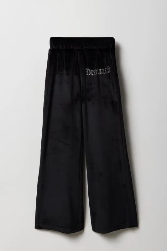 Pantalon à jambe large en velours avec pierres du Rhin pour fille sold by Urban Planet