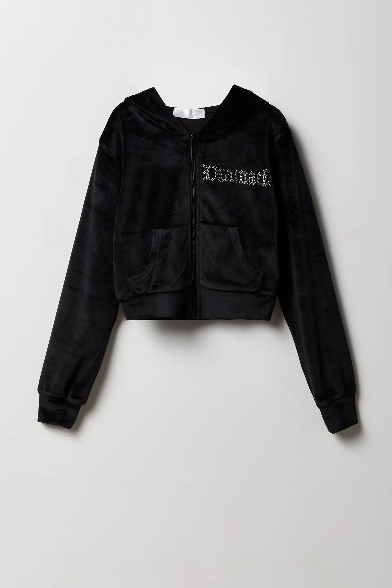 Girls Rhinestone Velour Zip-Up Hoodie sold by Urban Planet product image thumbnail 3