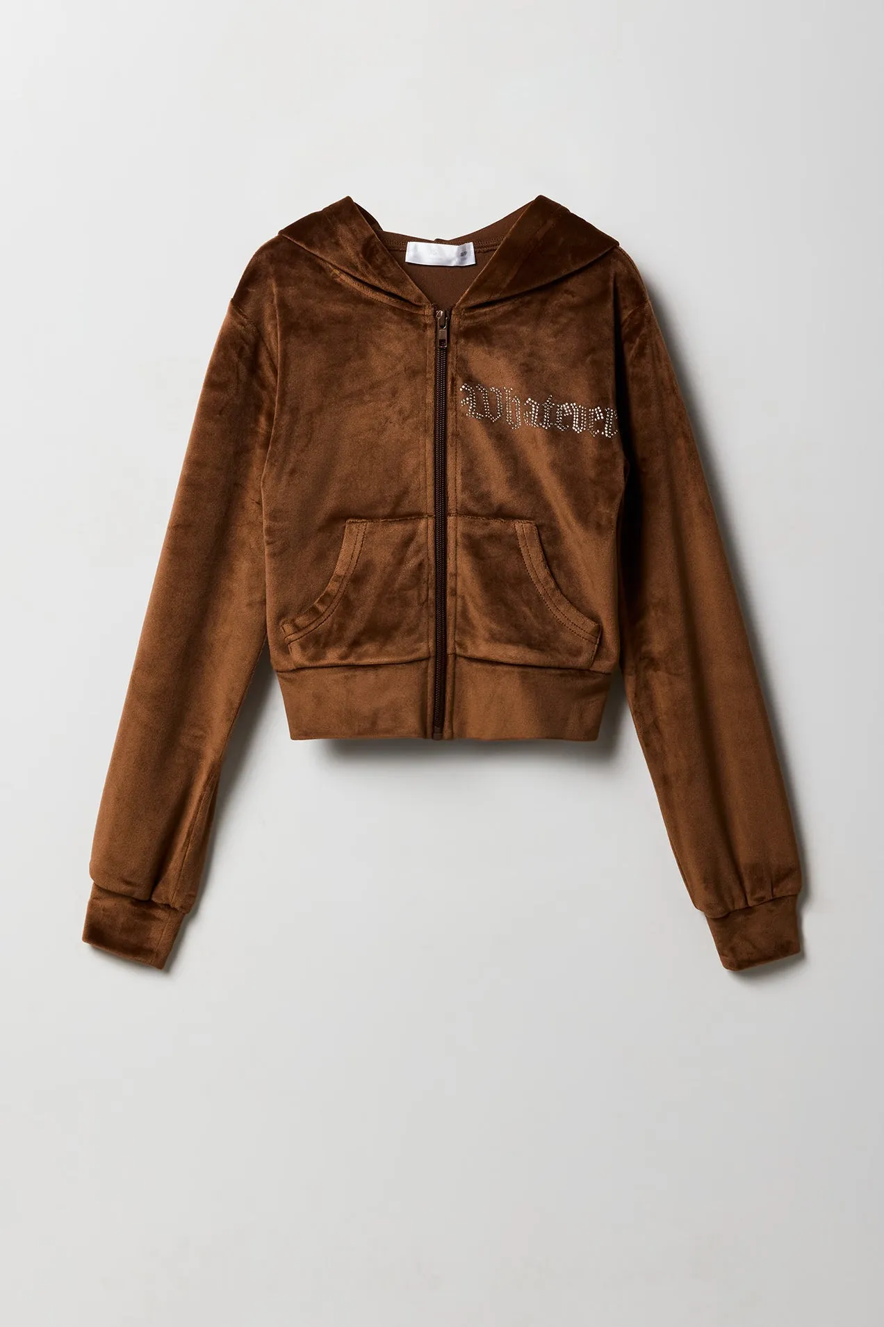Girls Rhinestone Velour Zip-Up Hoodie sold by Urban Planet product image thumbnail 5