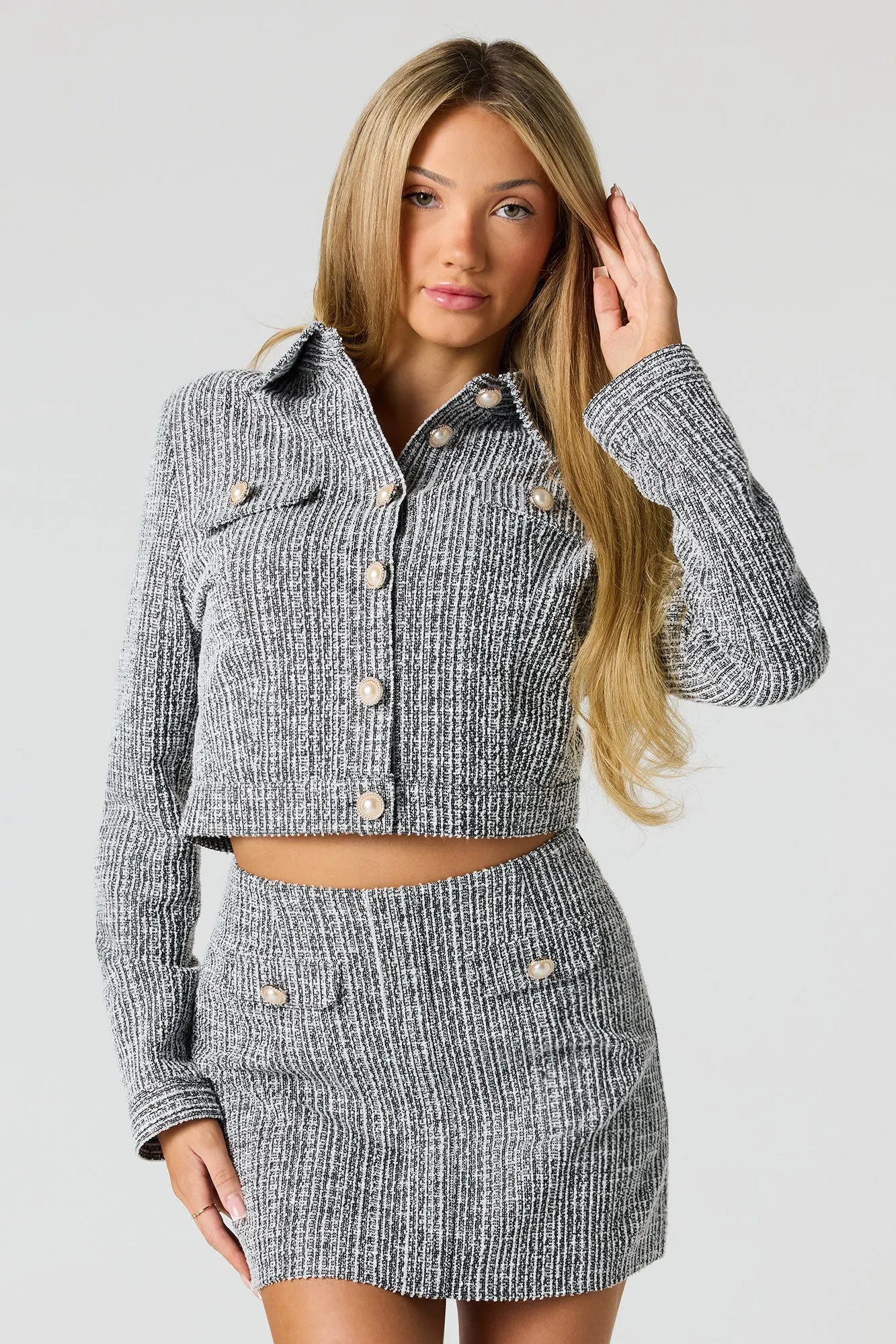 Tweed Pearl Button-Up Blazer sold by Urban Planet product image thumbnail 4