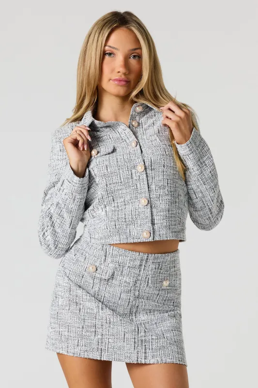 Tweed Pearl Button-Up Blazer sold by Urban Planet