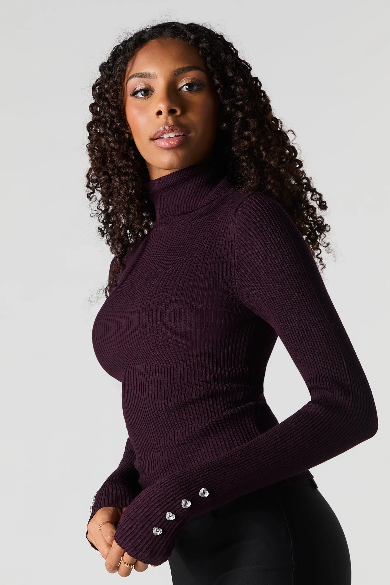 Ribbed Button Sleeve Turtleneck Sweater sold by Urban Planet product image thumbnail 4