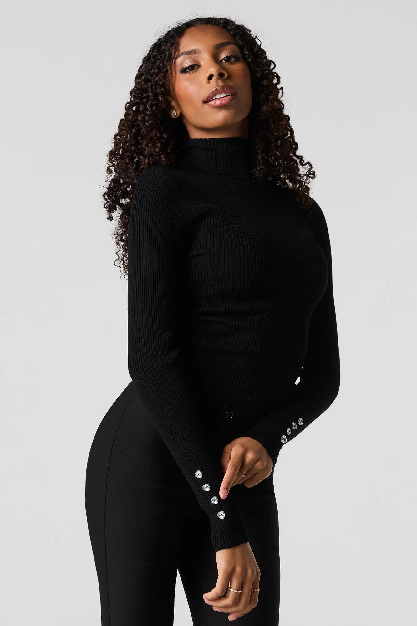 Ribbed Button Sleeve Turtleneck Sweater sold by Urban Planet product image thumbnail 5