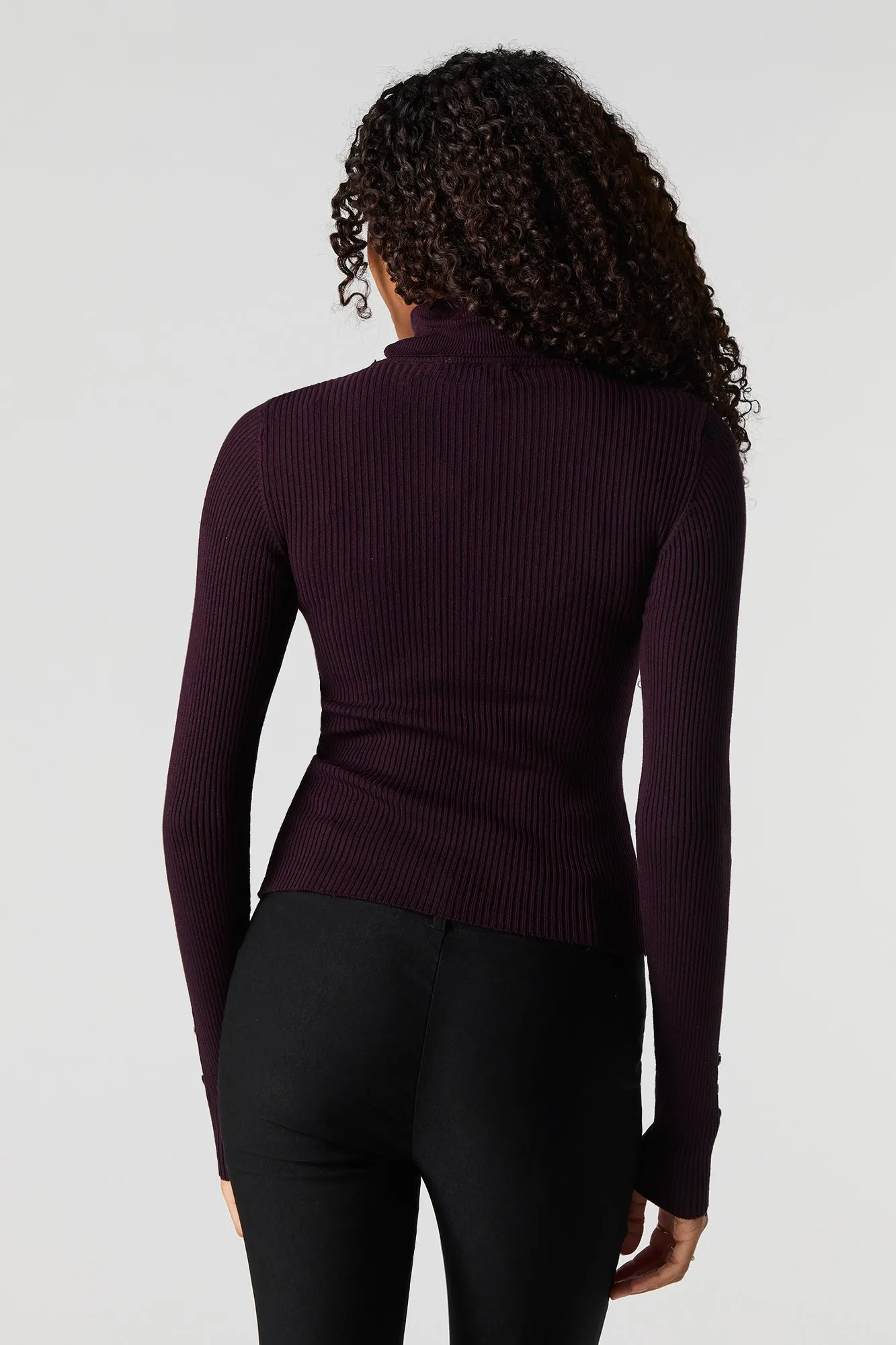 Ribbed Button Sleeve Turtleneck Sweater sold by Urban Planet product image thumbnail 2