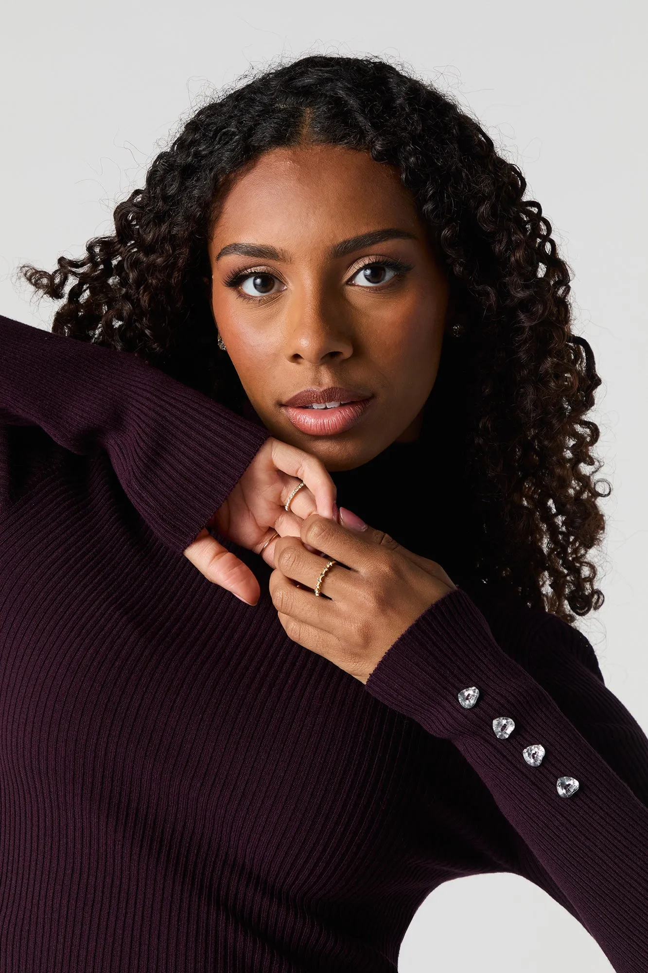 Ribbed Button Sleeve Turtleneck Sweater sold by Urban Planet