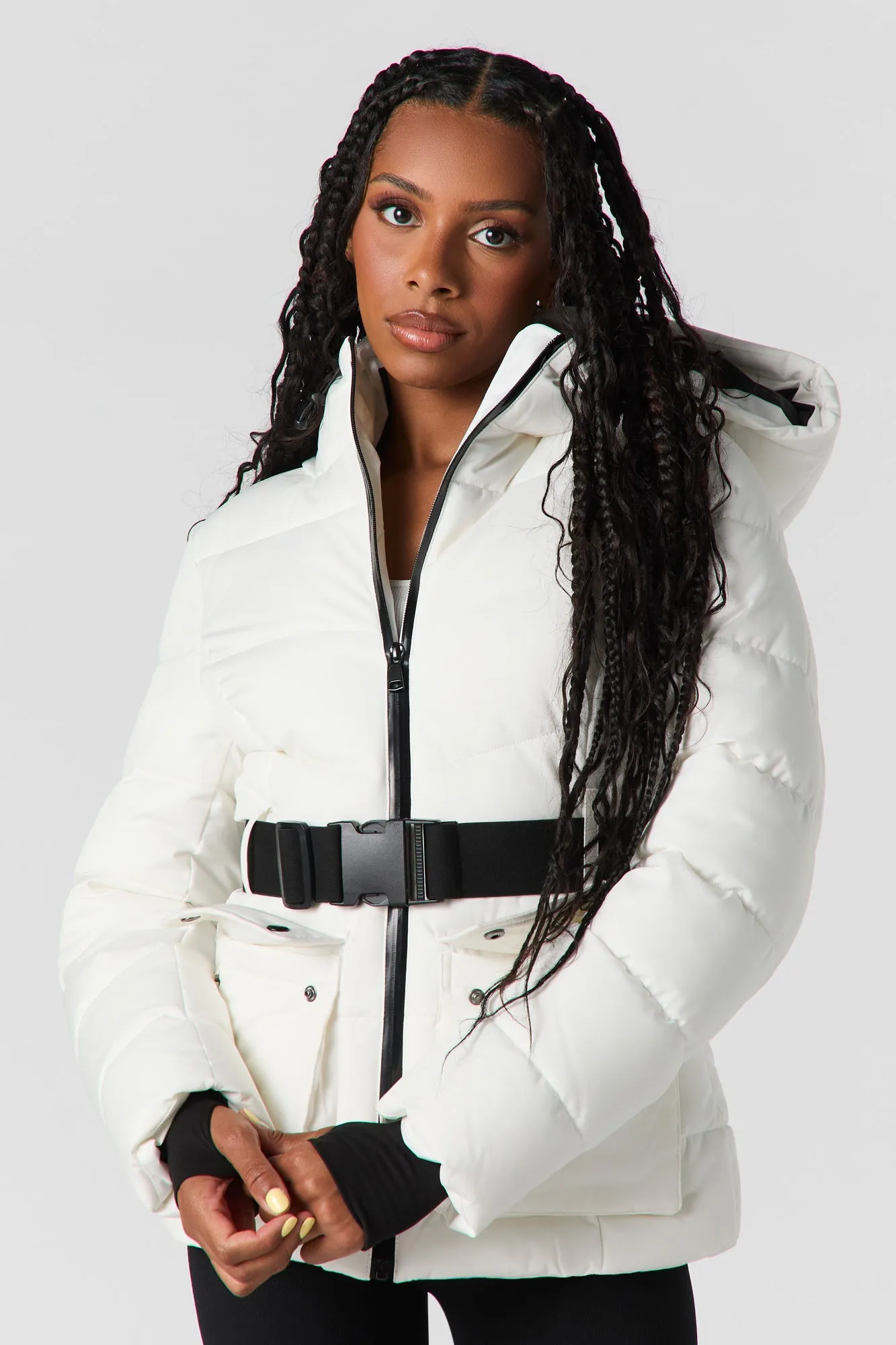Hooded Belted Puffer Jacket sold by Urban Planet product image thumbnail 2