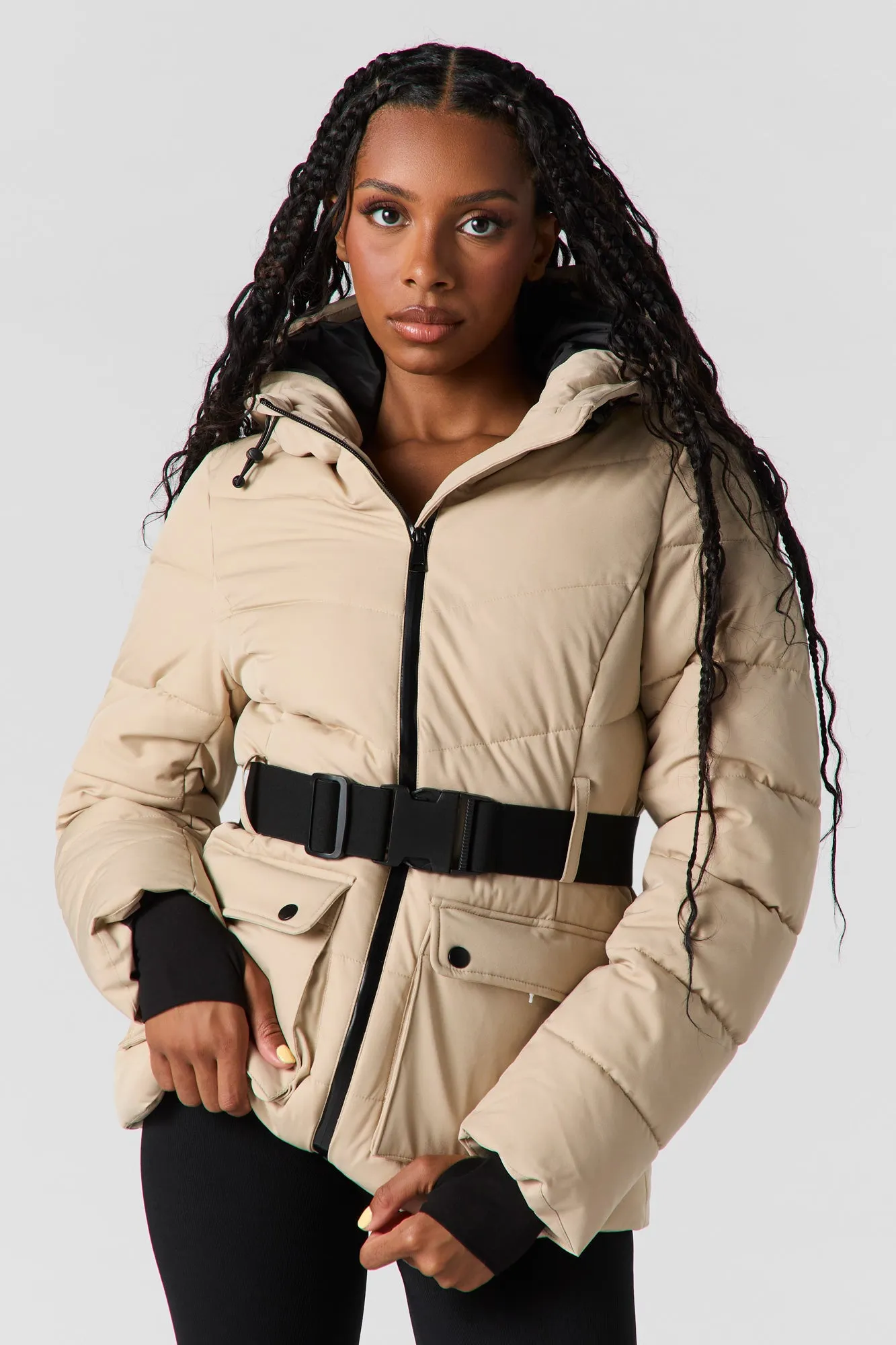 Hooded Belted Puffer Jacket sold by Urban Planet product image thumbnail 5