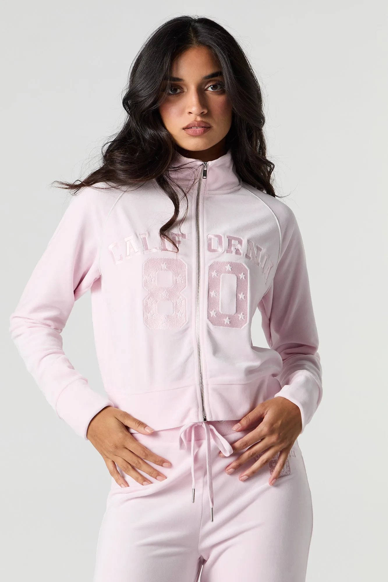 Embroidered Velour Zip-Up Sweater sold by Urban Planet product image thumbnail 4