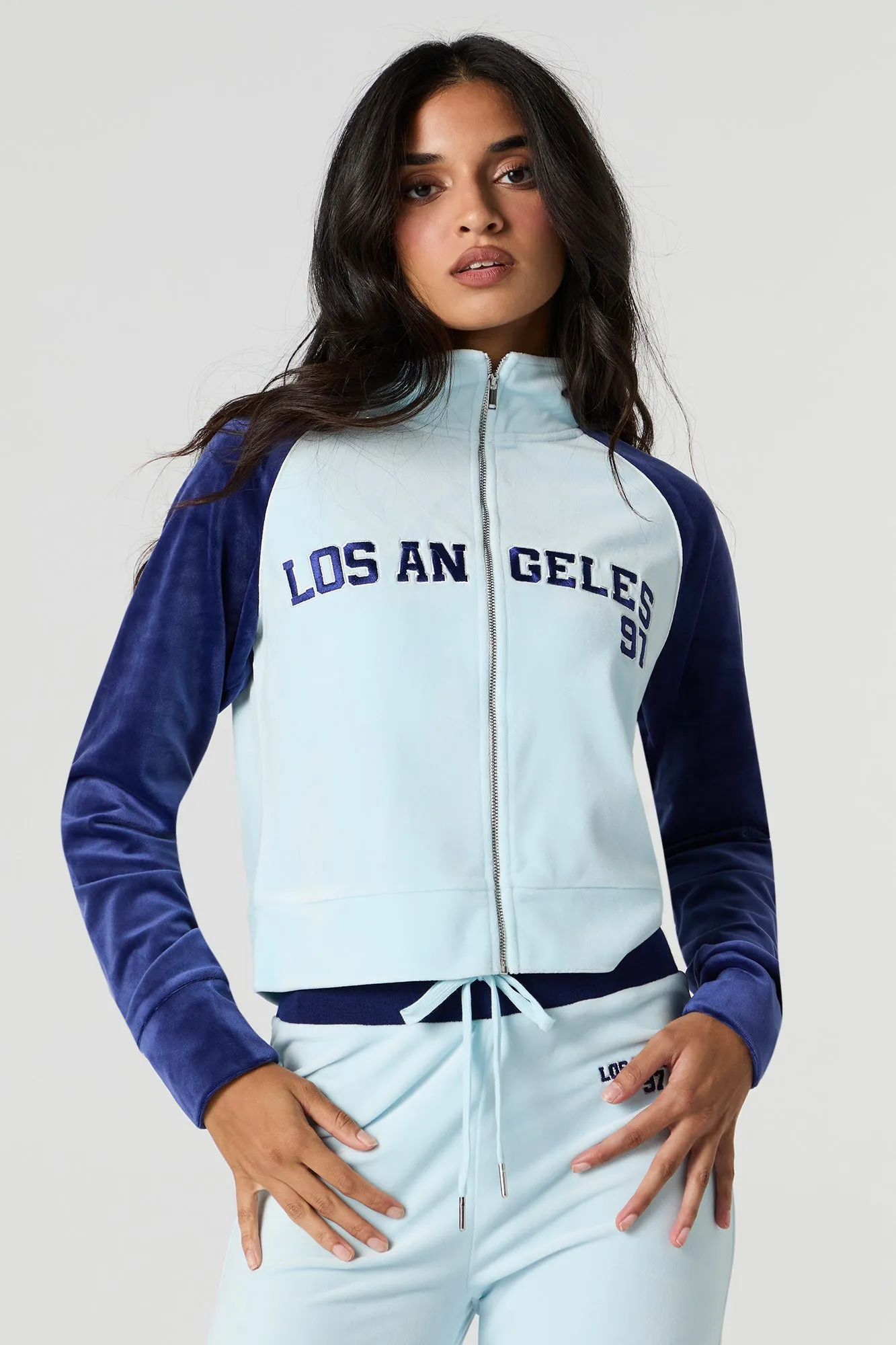 Embroidered Velour Zip-Up Sweater sold by Urban Planet product image thumbnail 5