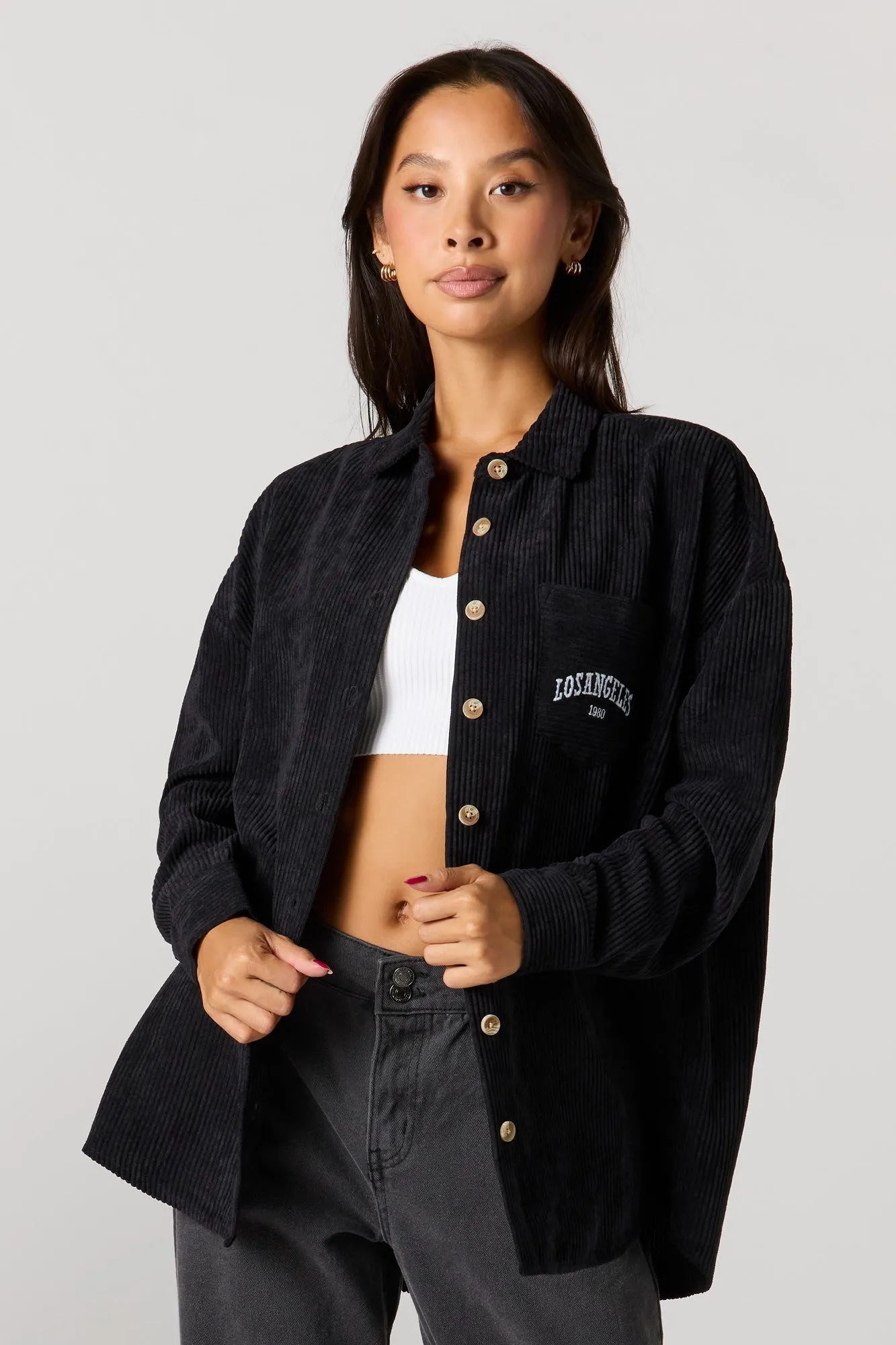 Corduroy Button-Up Collared Top sold by Urban Planet product image thumbnail 4