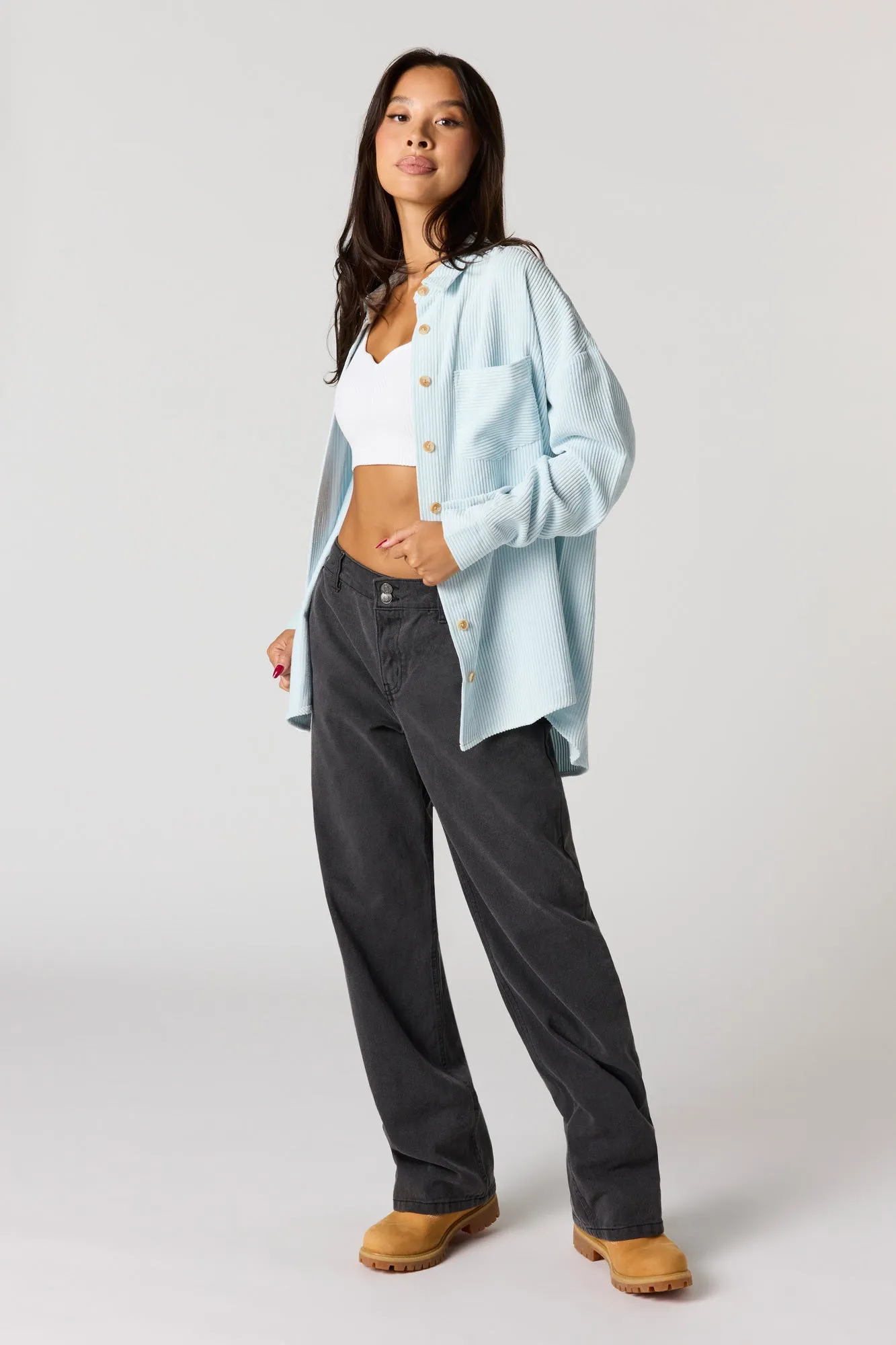 Corduroy Button-Up Collared Top sold by Urban Planet product image thumbnail 3