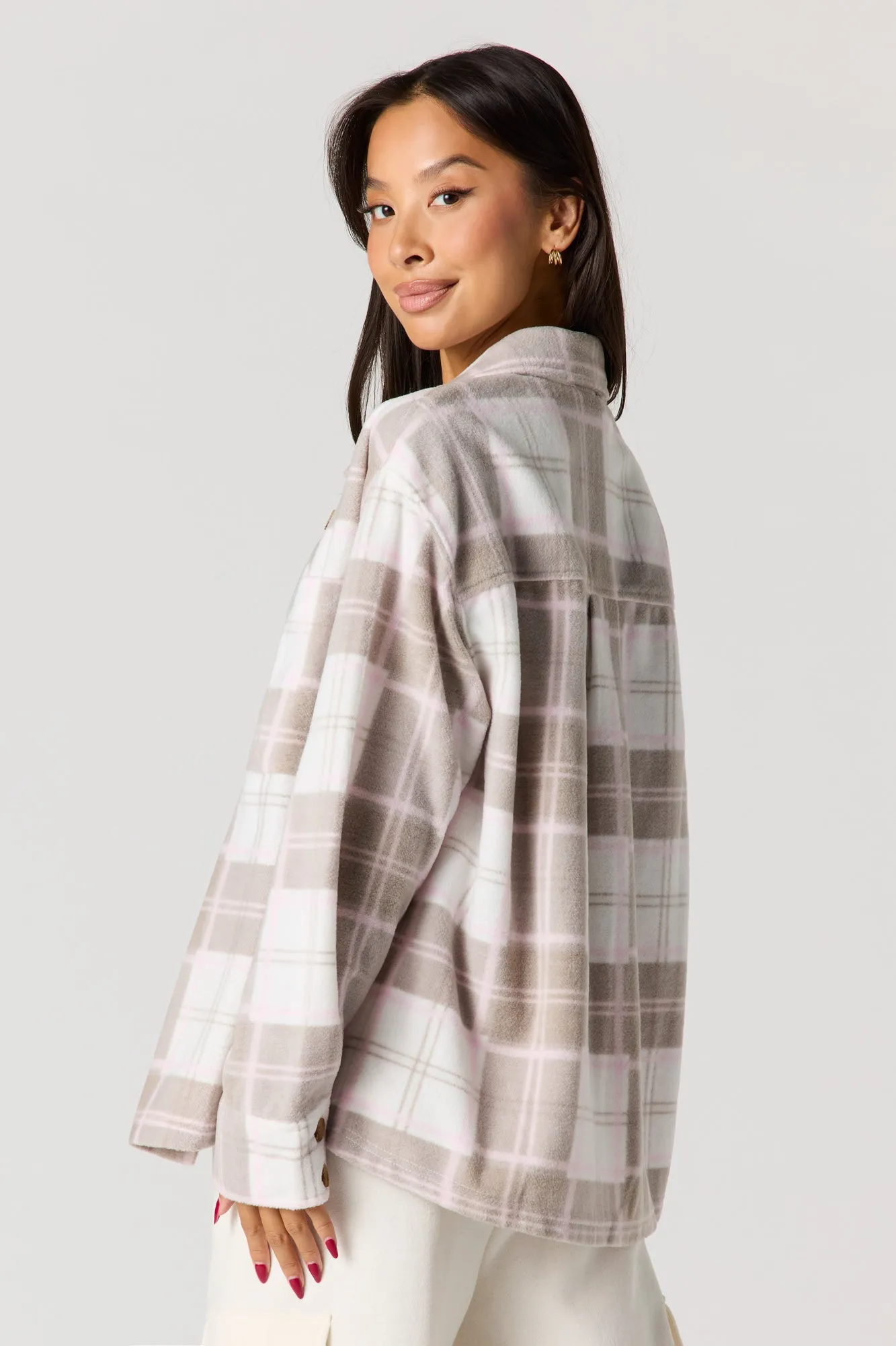 Plaid Sherpa Button-Up Shacket sold by Urban Planet product image thumbnail 2