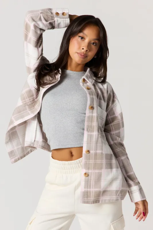 Plaid Sherpa Button-Up Shacket sold by Urban Planet