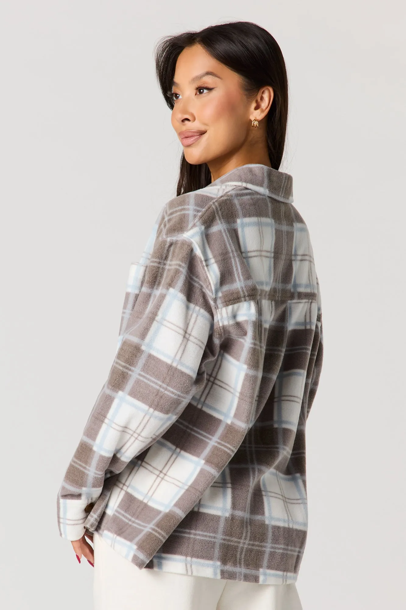 Plaid Sherpa Button-Up Shacket sold by Urban Planet product image thumbnail 5