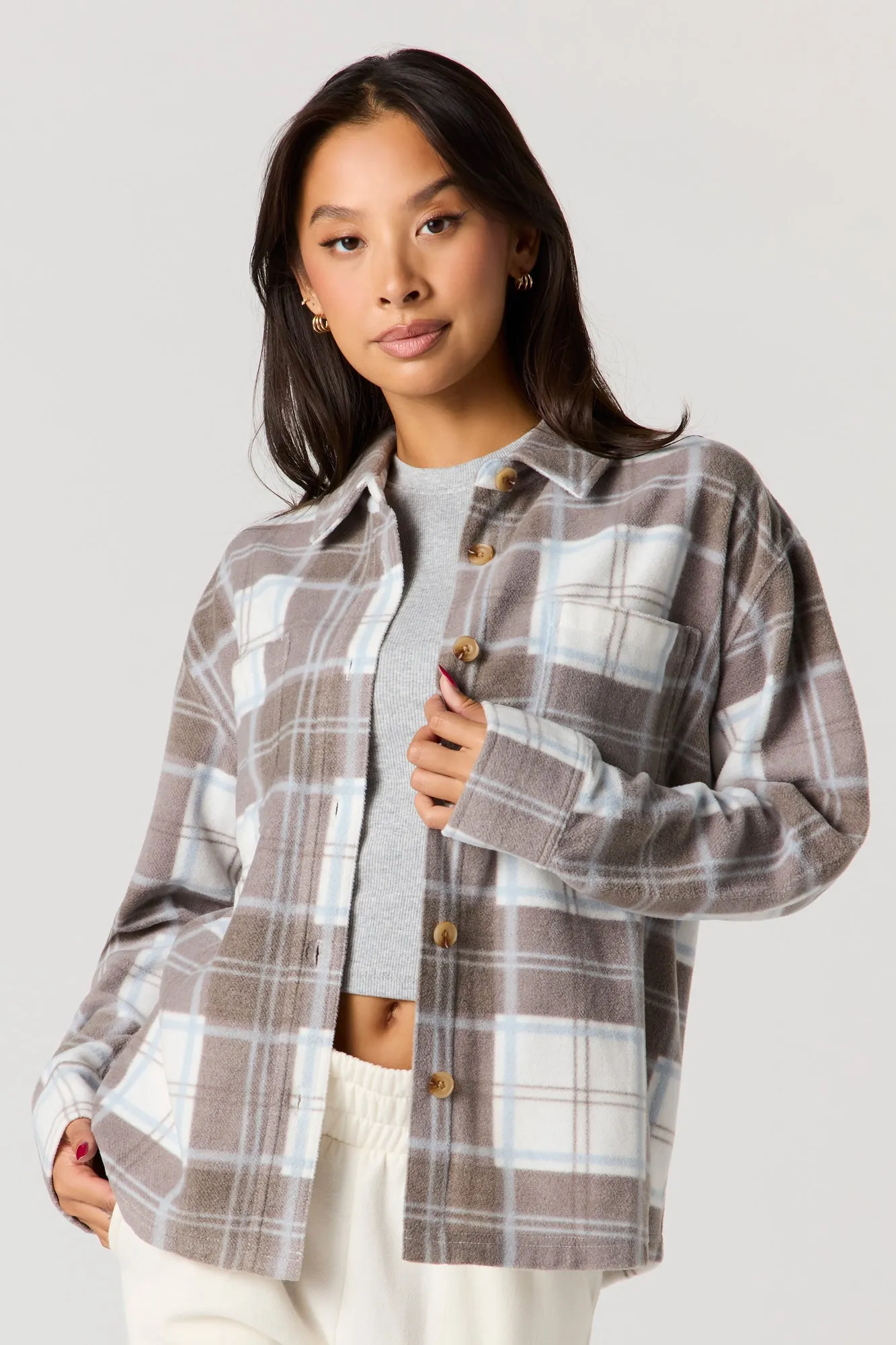 Plaid Sherpa Button-Up Shacket sold by Urban Planet product image thumbnail 4