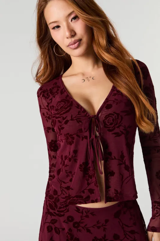 Flocked Mesh Long Sleeve Flyaway Top sold by Urban Planet