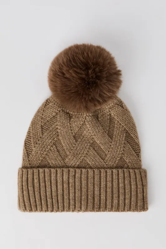 Diamond Knit Pom Pom Beanie sold by Urban Planet