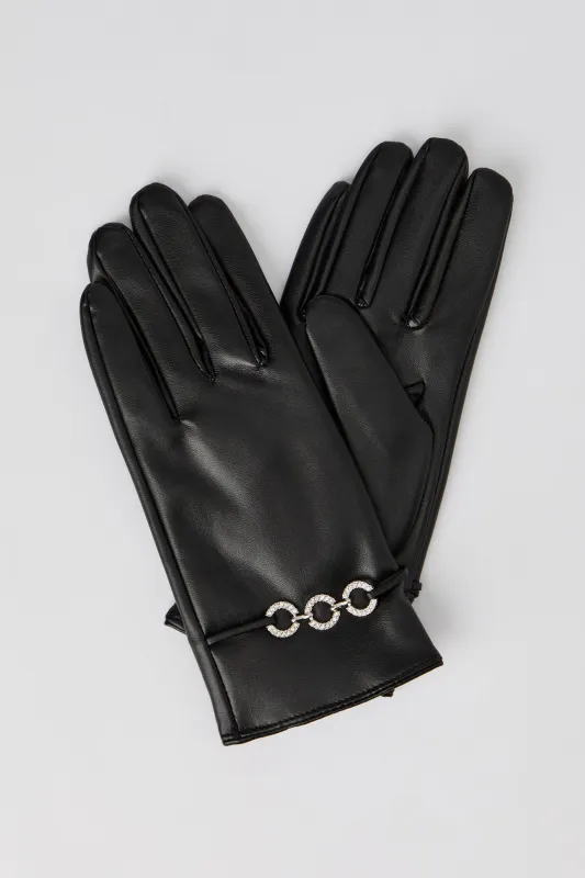 Rhinestone Chain Faux Leather Gloves sold by Urban Planet