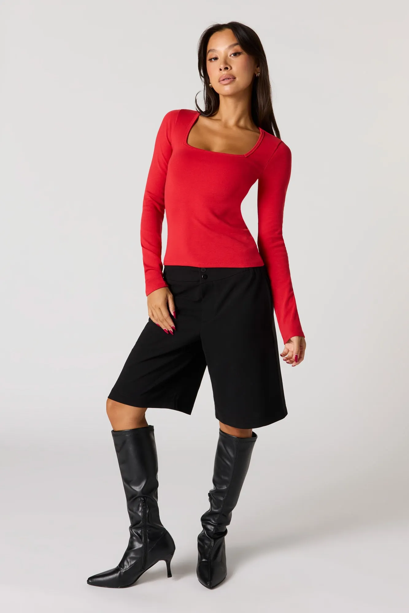 Ribbed Long Sleeve Square Neck Top sold by Urban Planet product image thumbnail 3