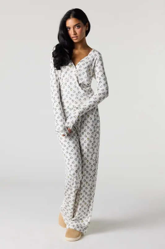 Printed Long Sleeve Ribbed Pajama Set sold by Urban Planet