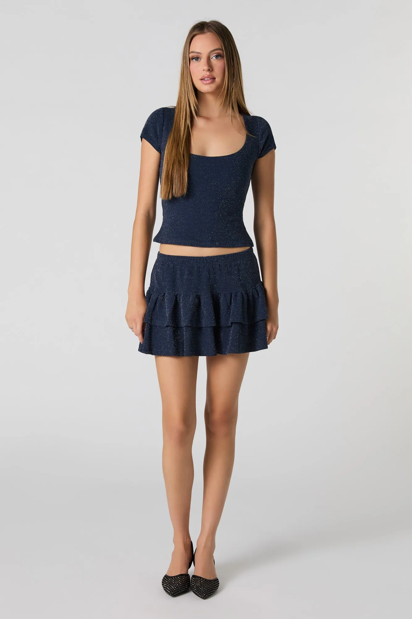Sparkle Tiered Ruffle Mini Skort sold by Urban Planet product image thumbnail 3