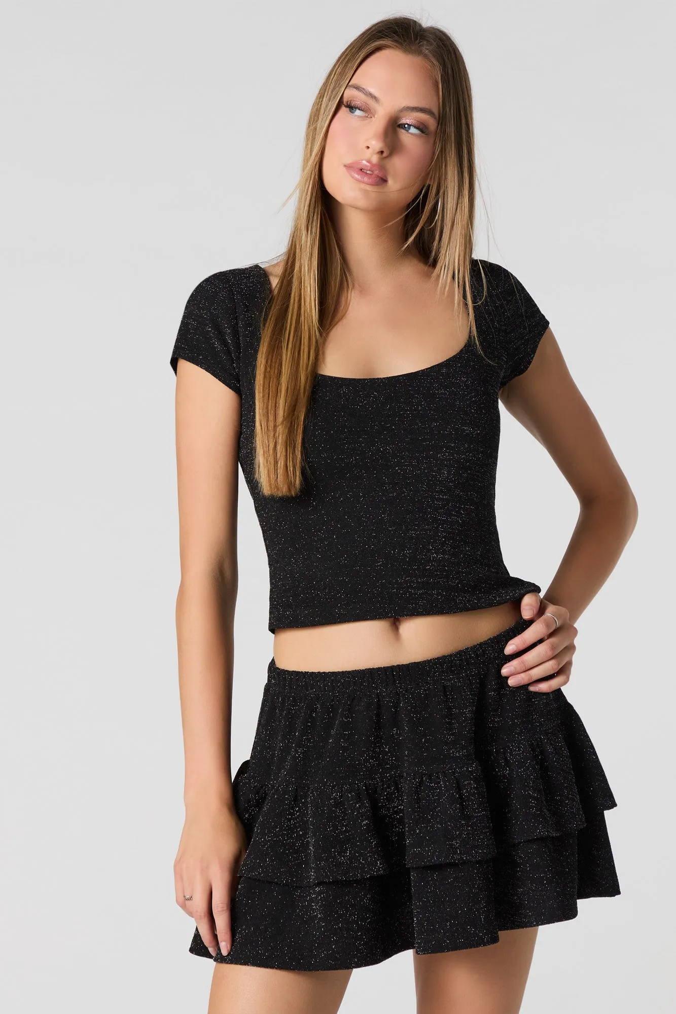 Sparkle Tiered Ruffle Mini Skort sold by Urban Planet product image thumbnail 5