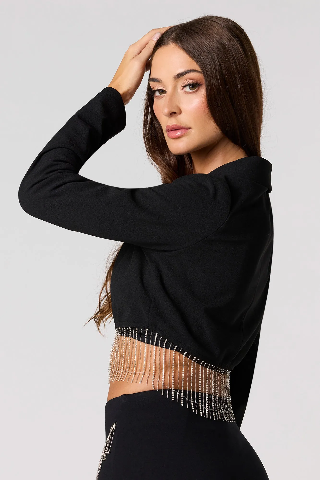 Rhinestone Fringe Cropped Blazer sold by Urban Planet product image thumbnail 2