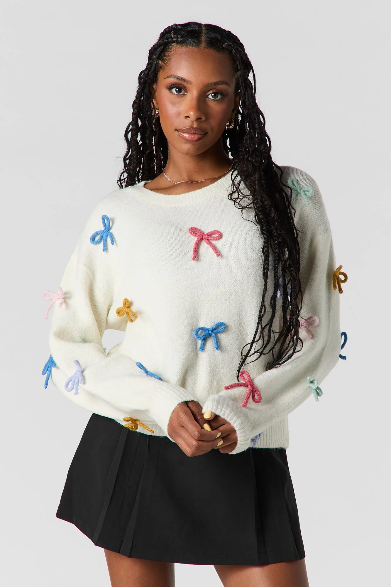 3D Bow Mossy Knit Sweater sold by Urban Planet
