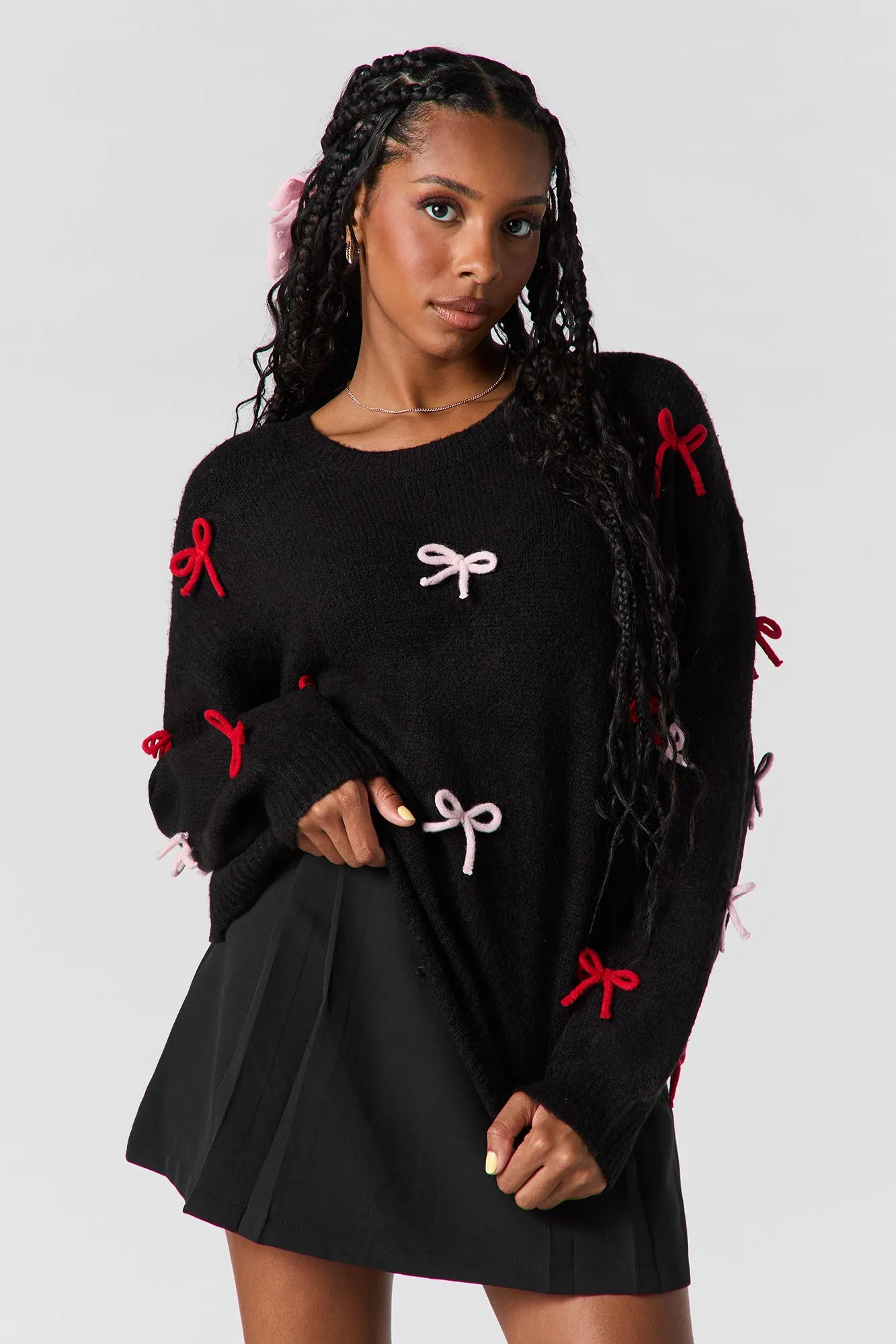 3D Bow Mossy Knit Sweater sold by Urban Planet product image thumbnail 4