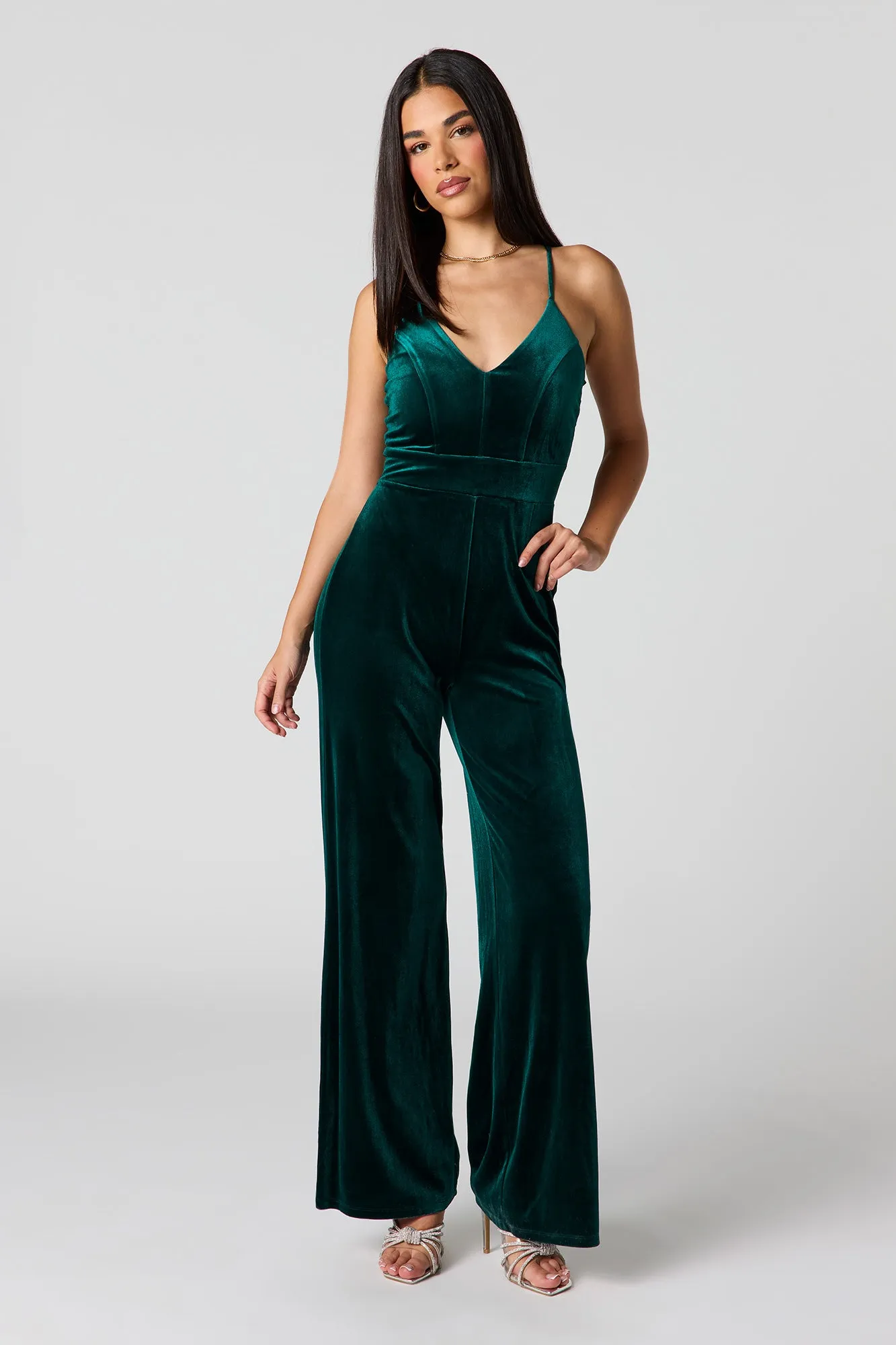 Velvet Wide Leg Jumpsuit sold by Urban Planet
