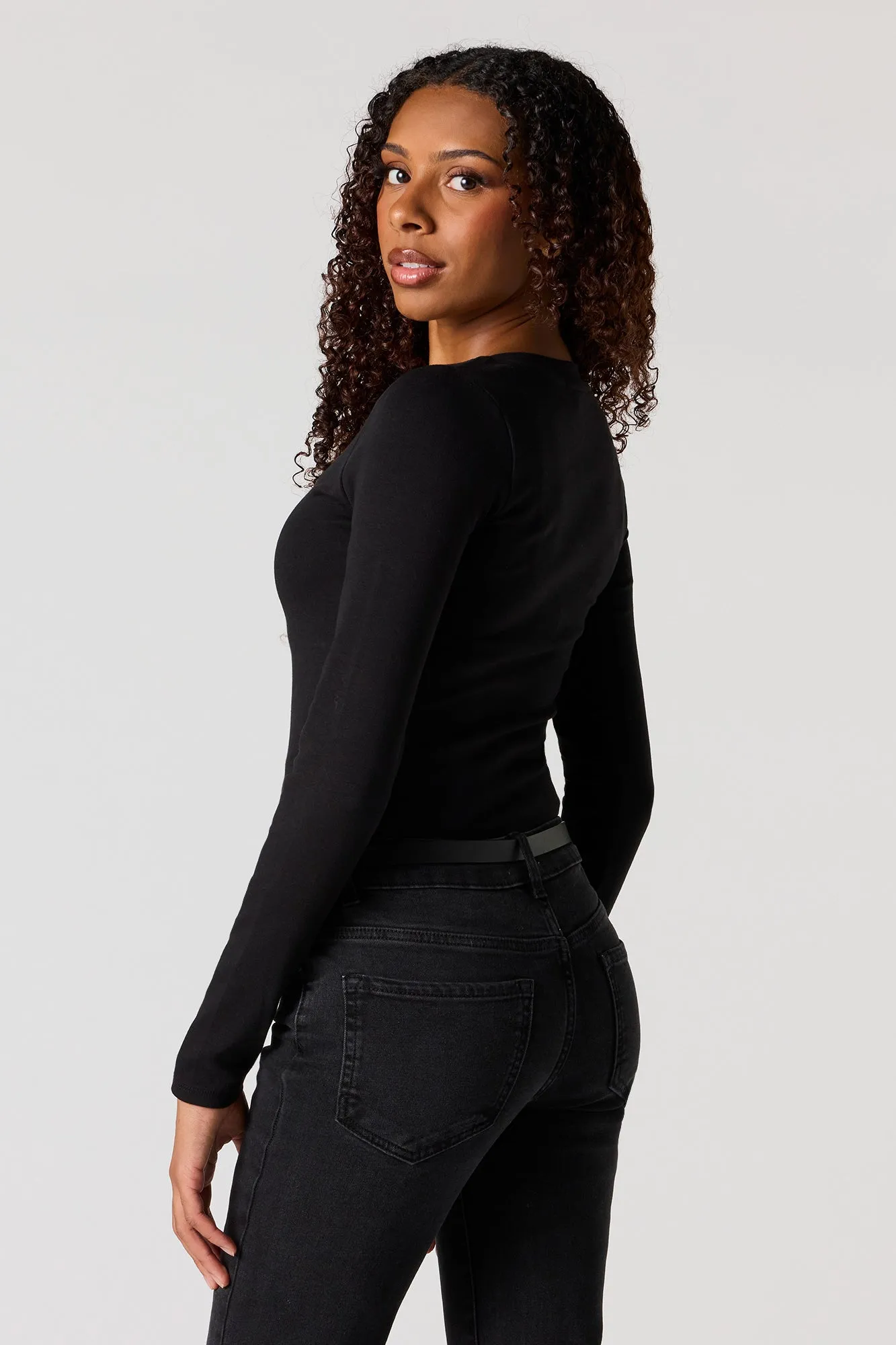 Ribbed V-Neck Long Sleeve Top sold by Urban Planet product image thumbnail 5