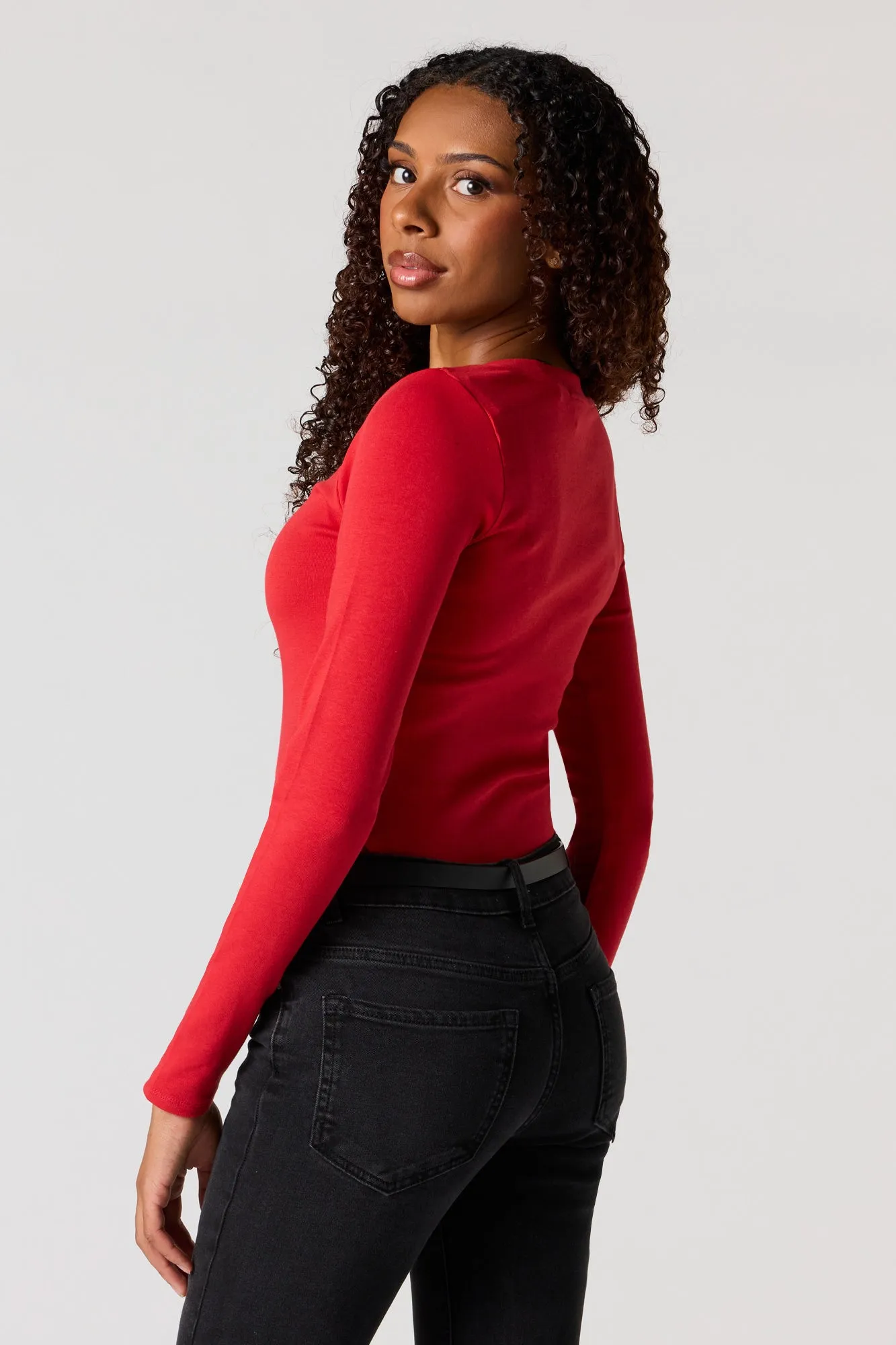 Ribbed V-Neck Long Sleeve Top sold by Urban Planet product image thumbnail 2
