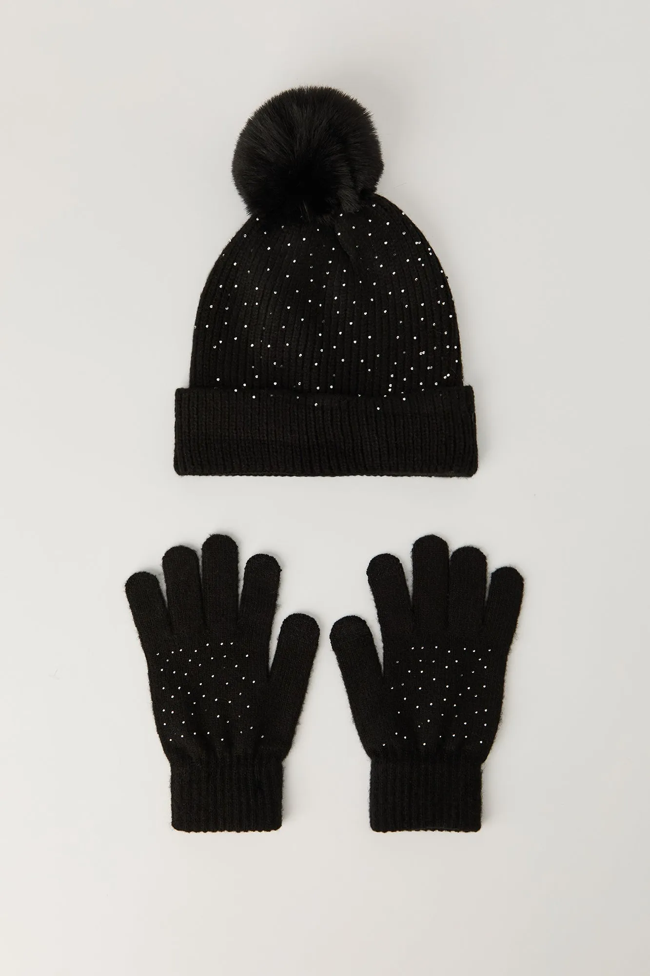 Rhinestone Beanie & Gloves Set (3 Pcs) sold by Urban Planet product image thumbnail 4