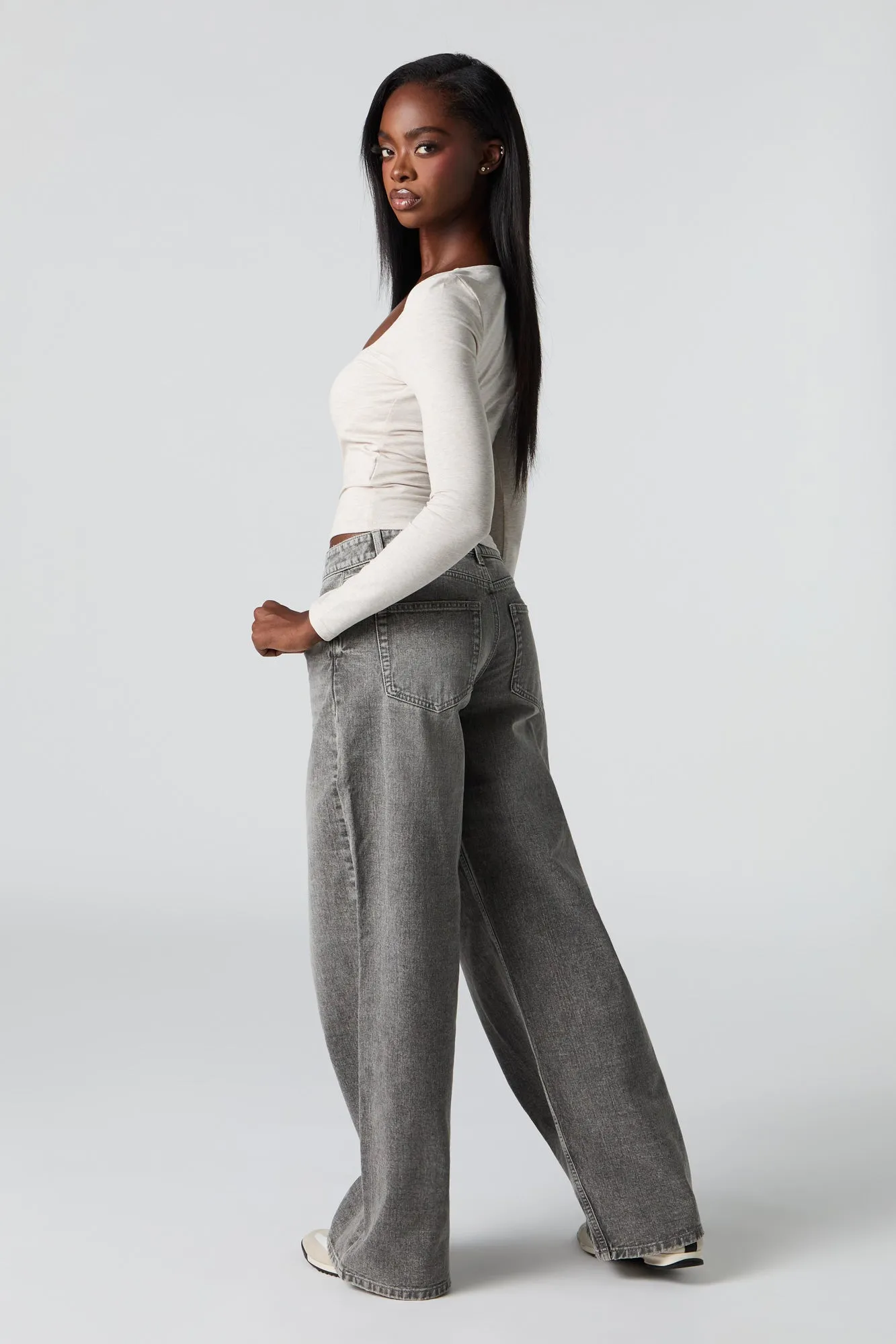 Low Rise Baggy Washed Grey Jean sold by Urban Planet product image thumbnail 3