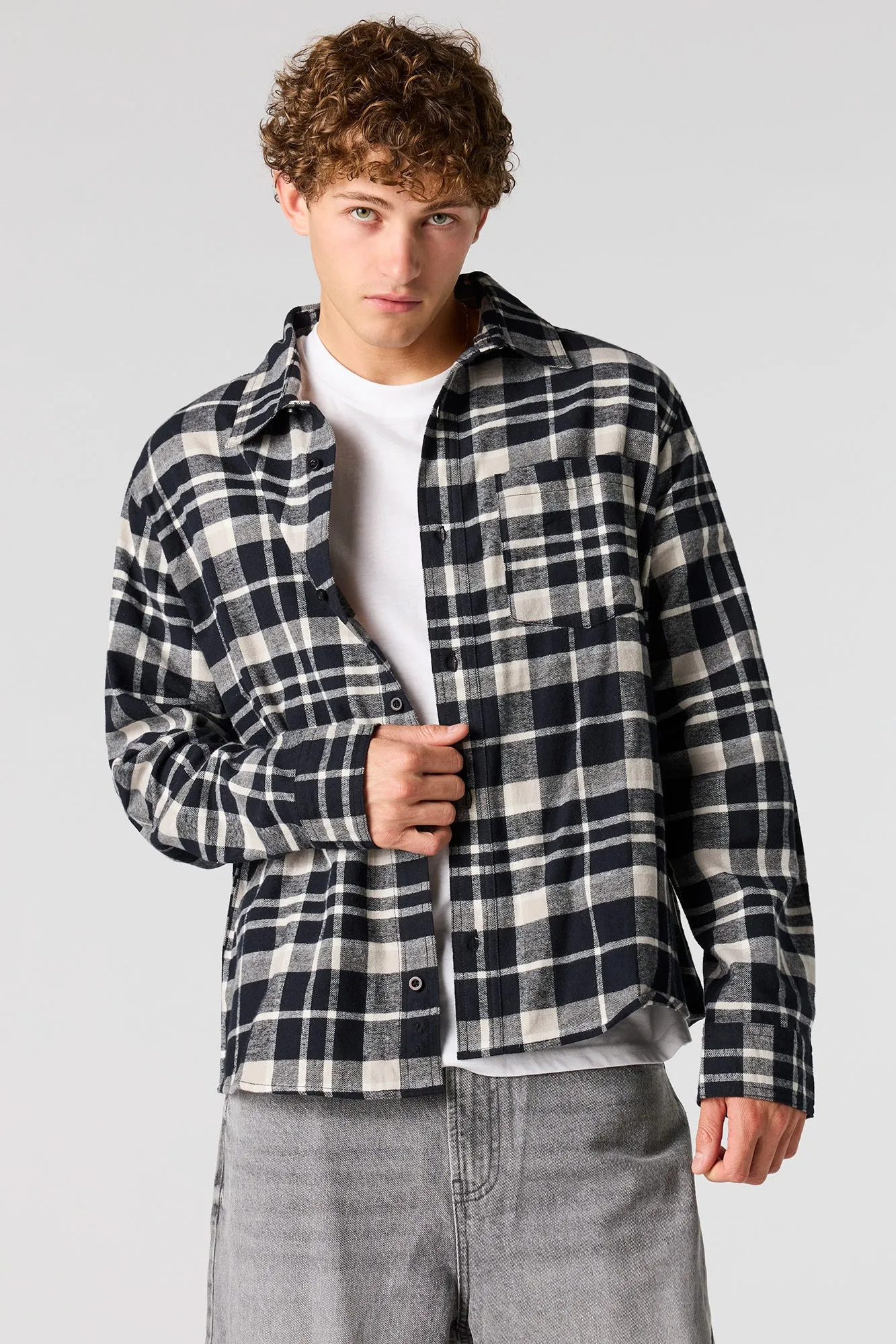 Boxy Flannel Button-Up Top sold by Urban Planet product image thumbnail 4
