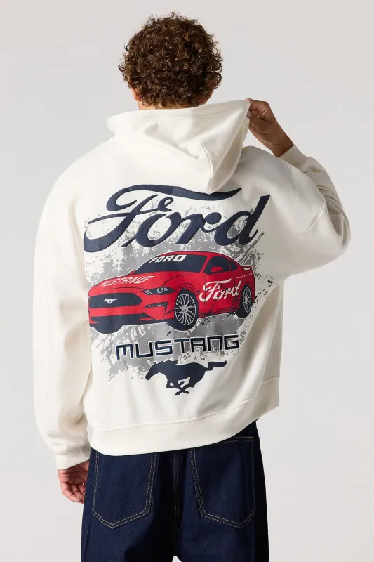 Ford Embroidered & Puffed Print Fleece Zip-Up Boxy Hoodie sold by Urban Planet