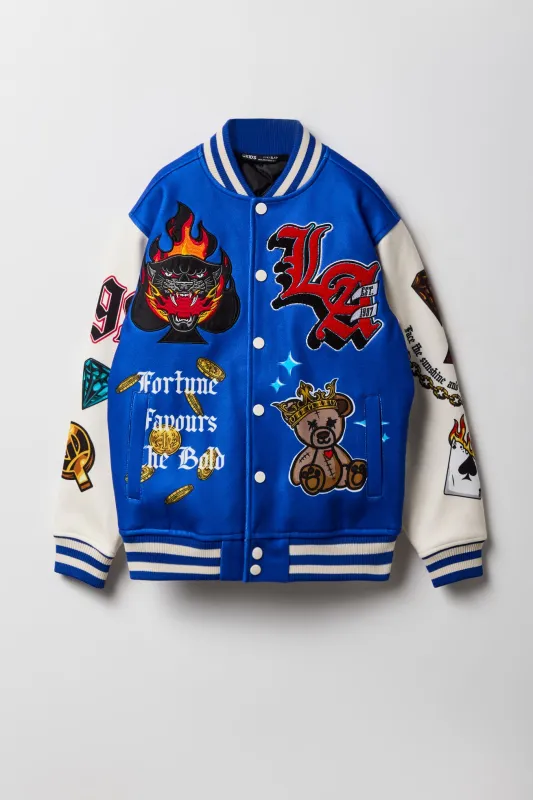 Boys Chenille Embroidered Fleece Varsity Jacket sold by Urban Planet