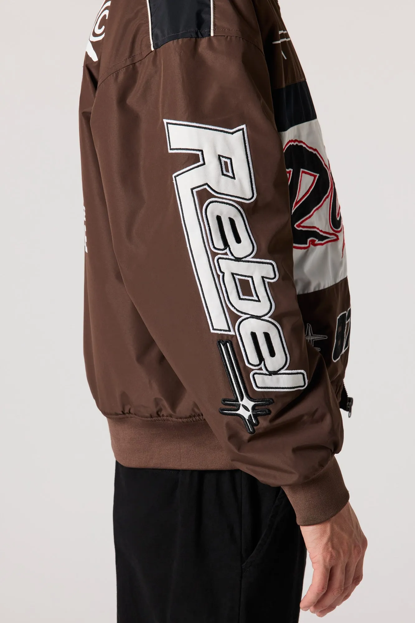 Rebel Embroidered Colourblock Racing Bomber Jacket sold by Urban Planet product image thumbnail 4