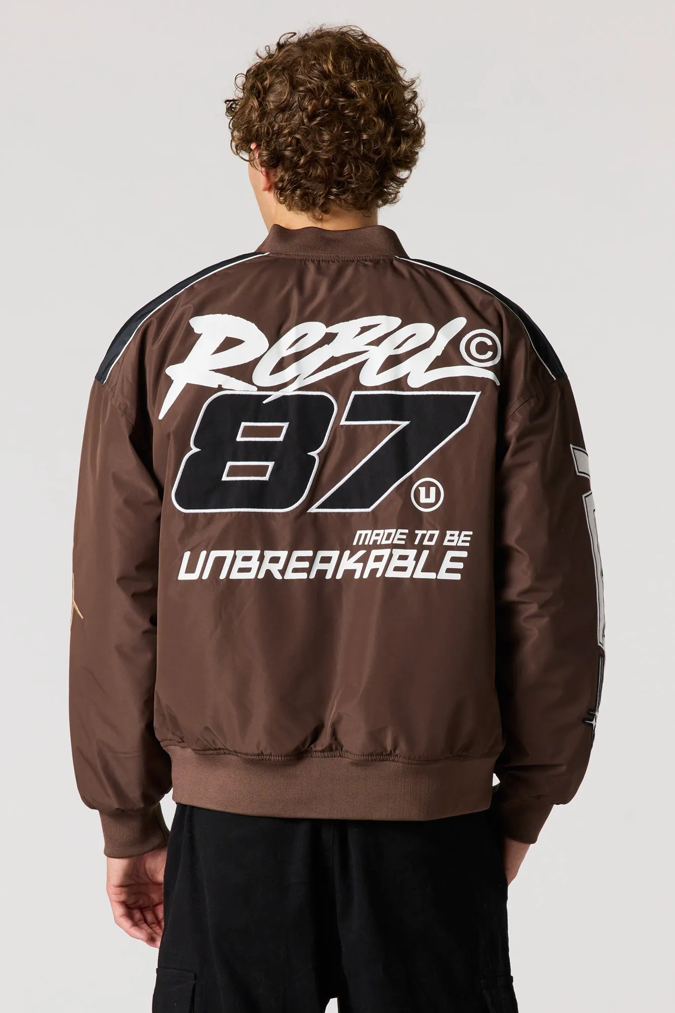 Rebel Embroidered Colourblock Racing Bomber Jacket sold by Urban Planet product image thumbnail 2
