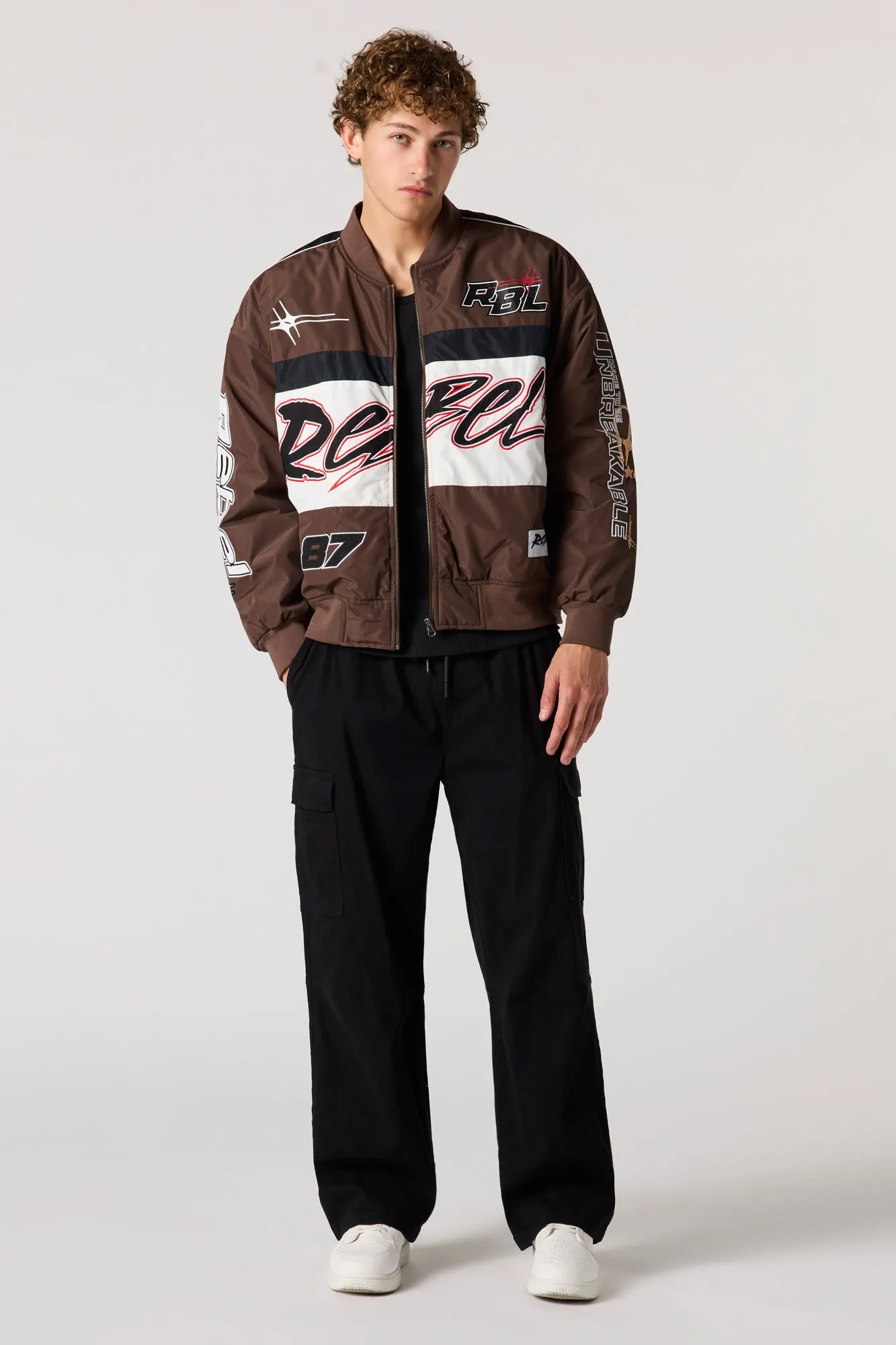 Rebel Embroidered Colourblock Racing Bomber Jacket sold by Urban Planet product image thumbnail 3