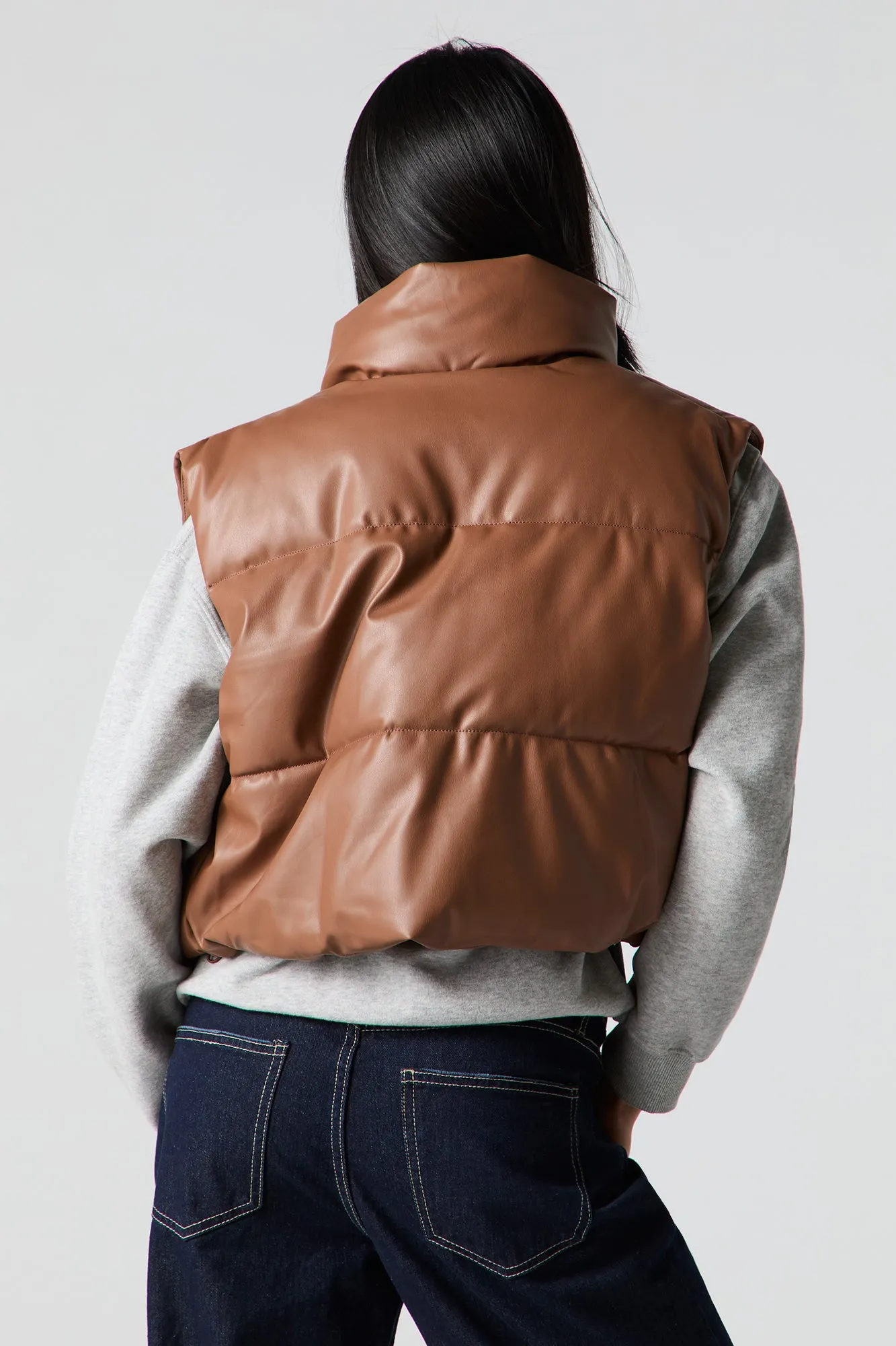 Faux Leather High Neck Puffer Vest sold by Urban Planet product image thumbnail 2