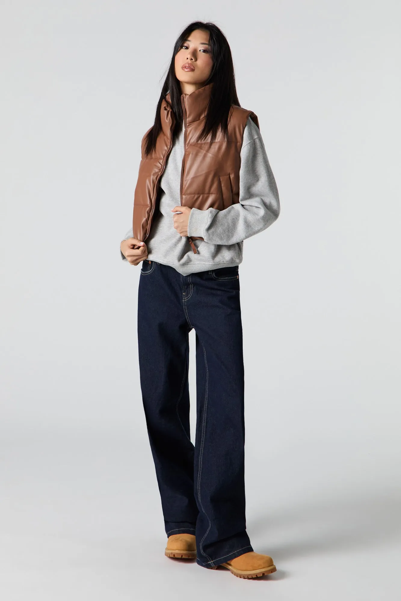 Faux Leather High Neck Puffer Vest sold by Urban Planet product image thumbnail 3