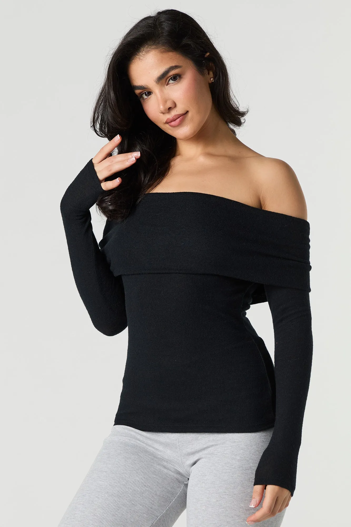 Knit Off Shoulder Long Sleeve Top sold by Urban Planet product image thumbnail 4