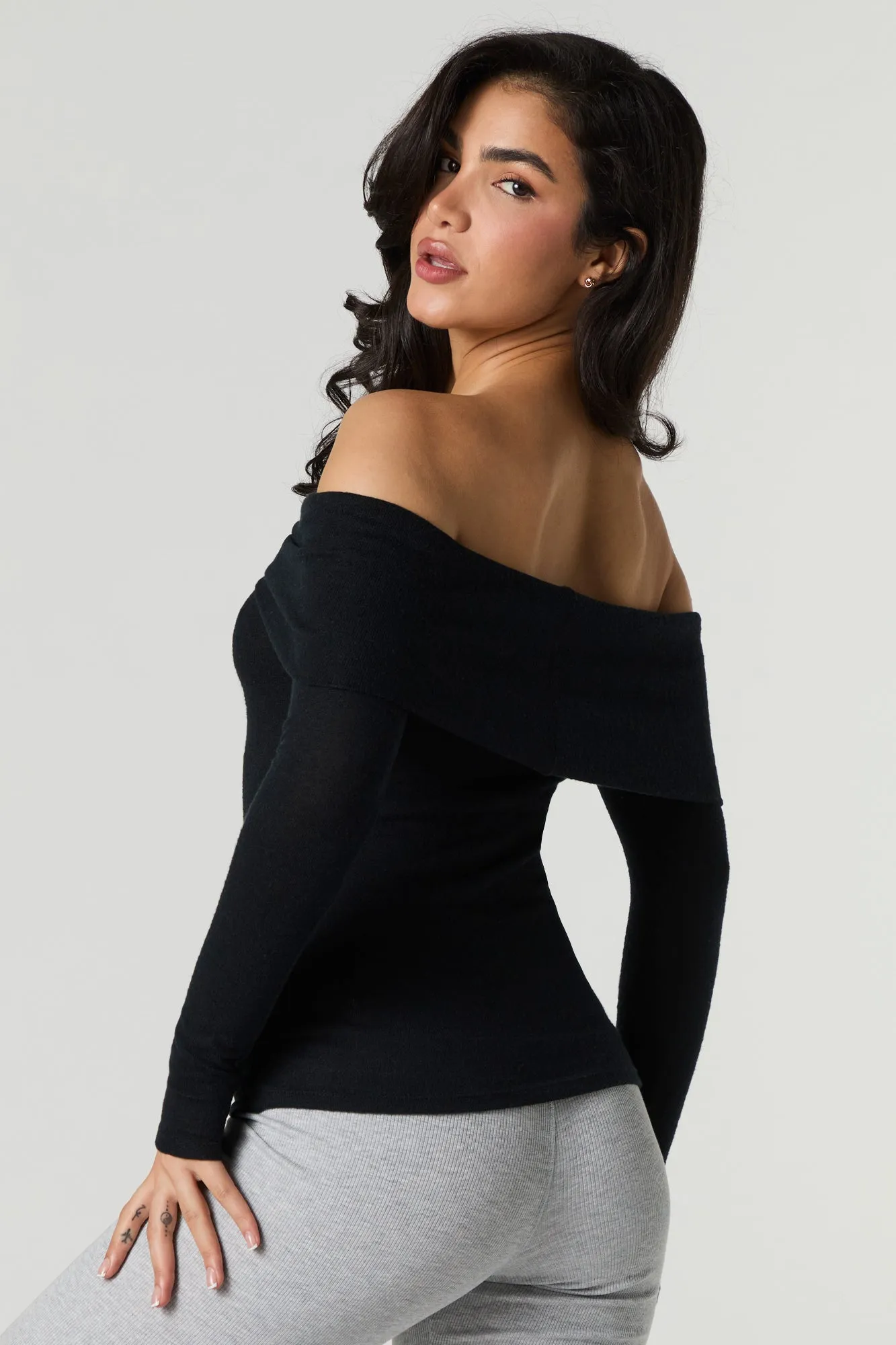 Knit Off Shoulder Long Sleeve Top sold by Urban Planet product image thumbnail 5